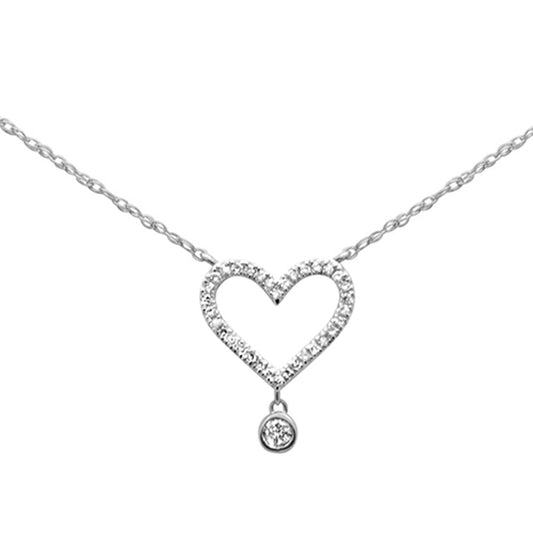 Muse Jewelry .10ct G SI 14K White Gold Diamond Heart Pendant Necklace 18" Long