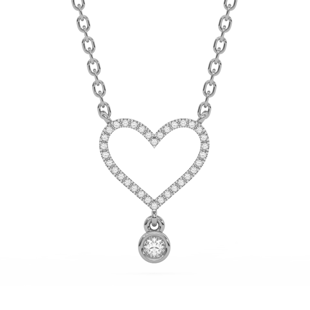 Muse Jewelry .10ct G SI 14K White Gold Diamond Heart Pendant Necklace 18" Long