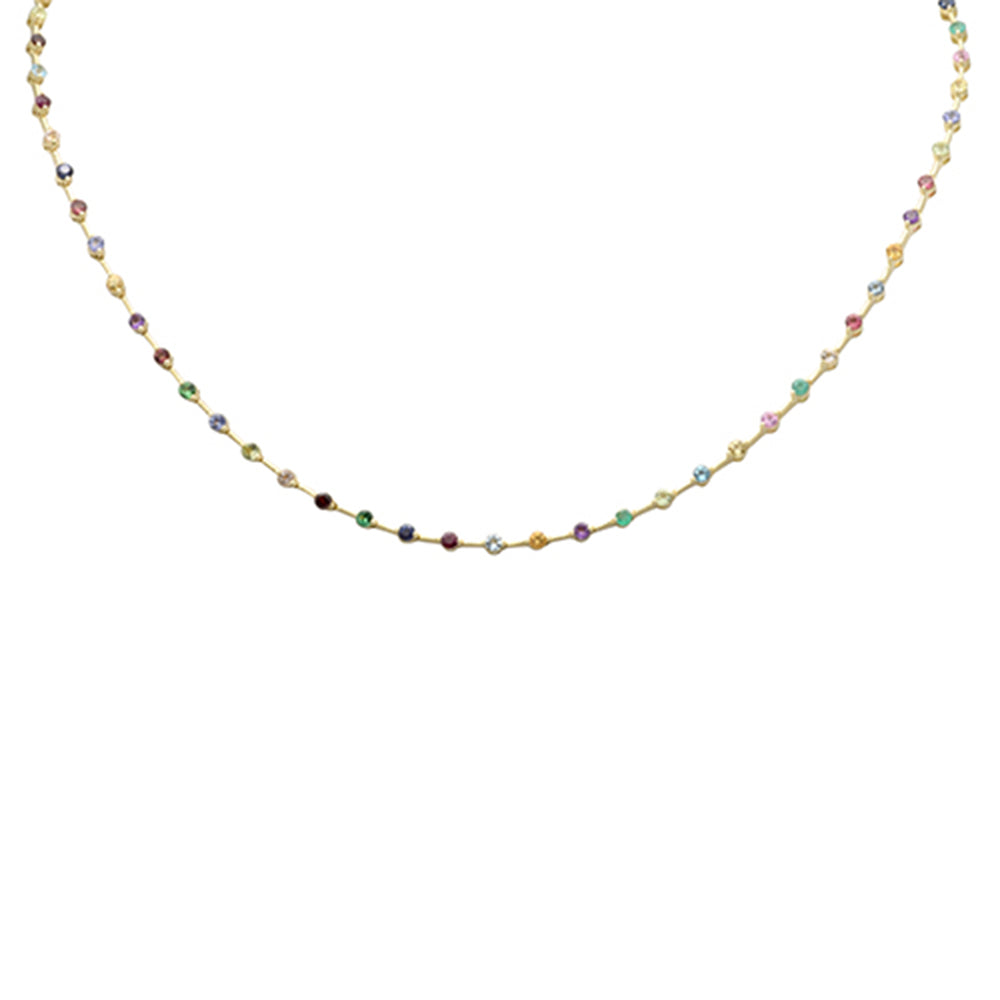 Muse Jewelry 3.60ct G SI 14K Yellow Gold Multi Color Gemstone Round Bar Link Necklace 16" Long