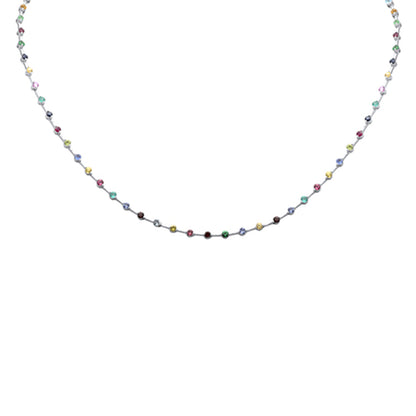 Muse Jewelry 3.51ct G SI 14K White Gold Multi Color Gemstones Necklace 16" Long