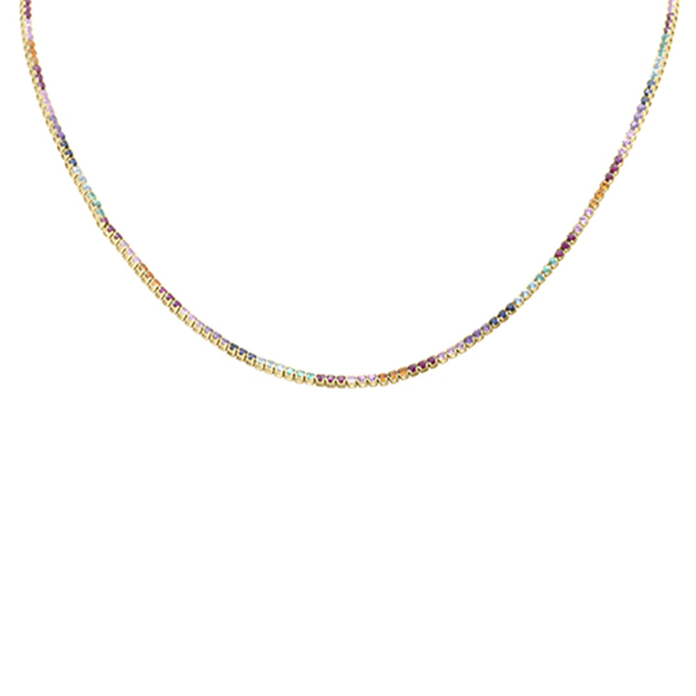 Muse Jewelry 4.81ct G SI 14K Yellow Gold Multi Color Gemstone Tennis Necklace 16" Long