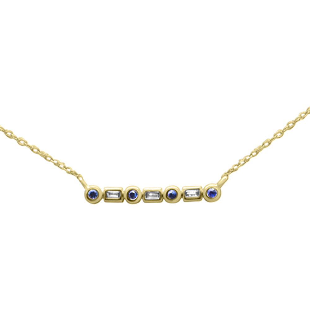 Muse Jewelry .11ct G SI 14K Yellow Gold Diamond & Blue Sapphire Pendant Necklace 18"Long