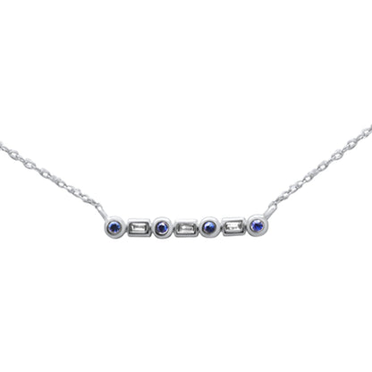 Muse Jewelry .10ct G SI 14K White Gold Diamond & Blue Sapphire Pendant Necklace 18"Long