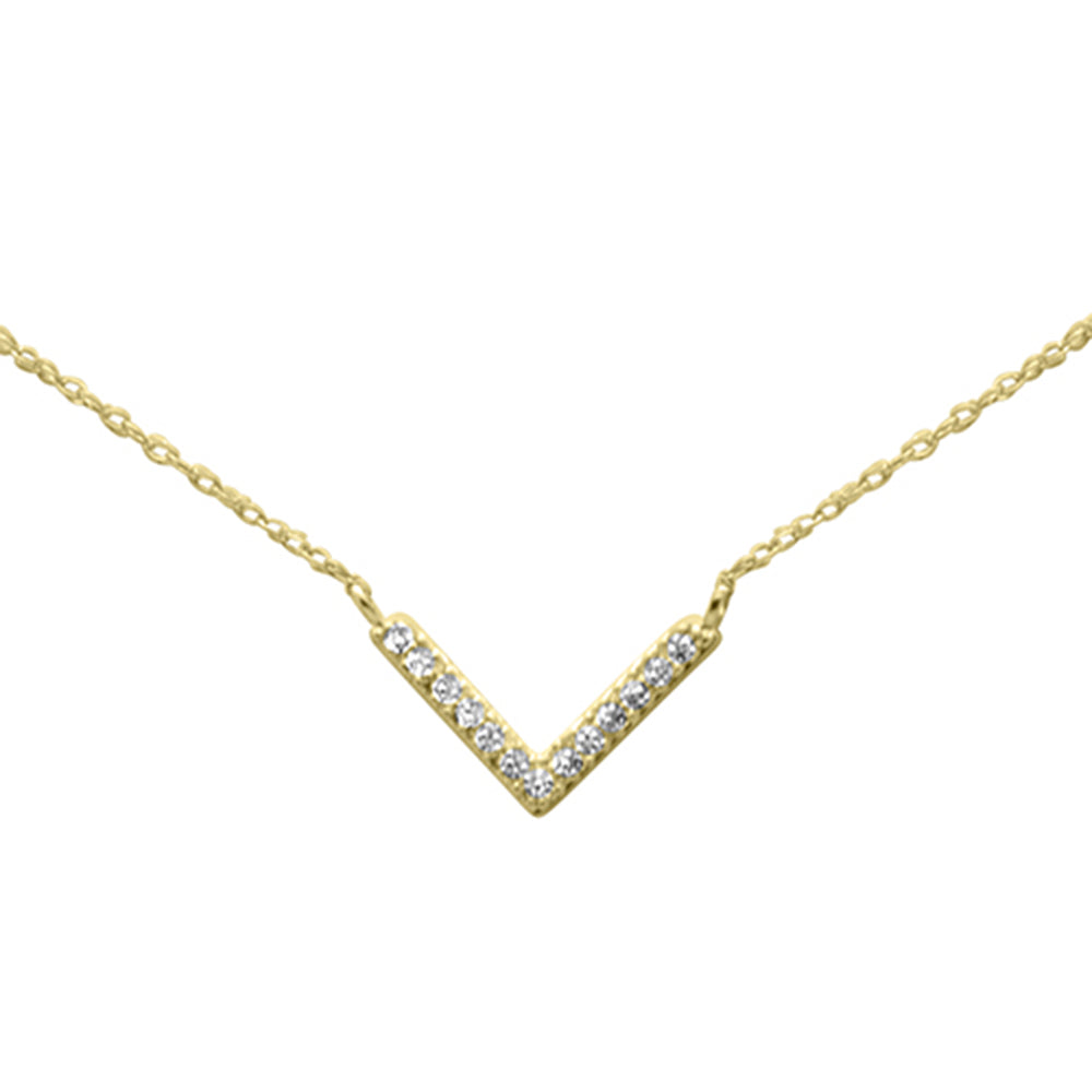 Muse Jewelry .07ct G SI 14K Yellow Gold Diamond V Chevron Shape Pendant Necklace 18"Long