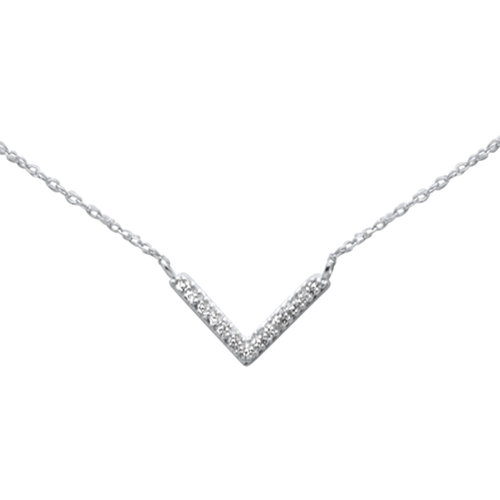 Muse Jewelry .06ct G SI 14K White Gold Diamond V Chevron Shape Pendant Necklace 18"Long