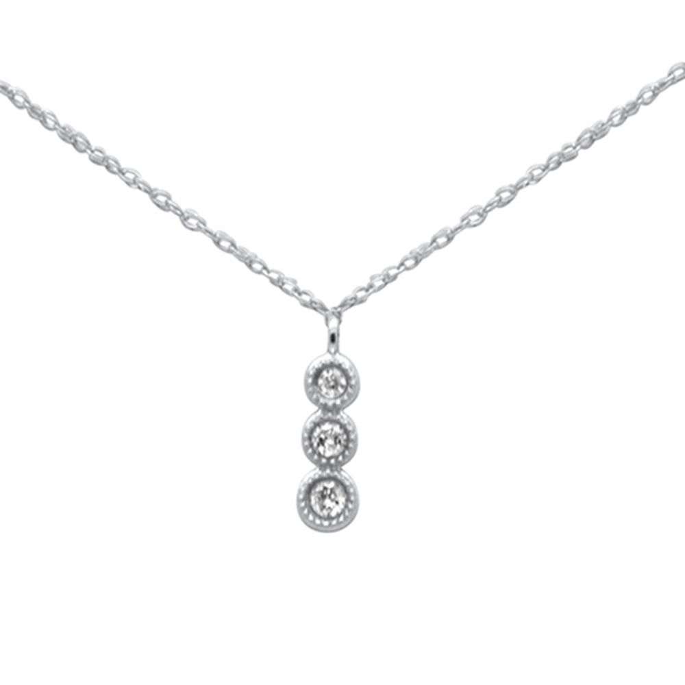 Muse Jewelry .09ct G SI 14K White Gold Diamond Three Stone Drop Pendant Necklace 18"Long