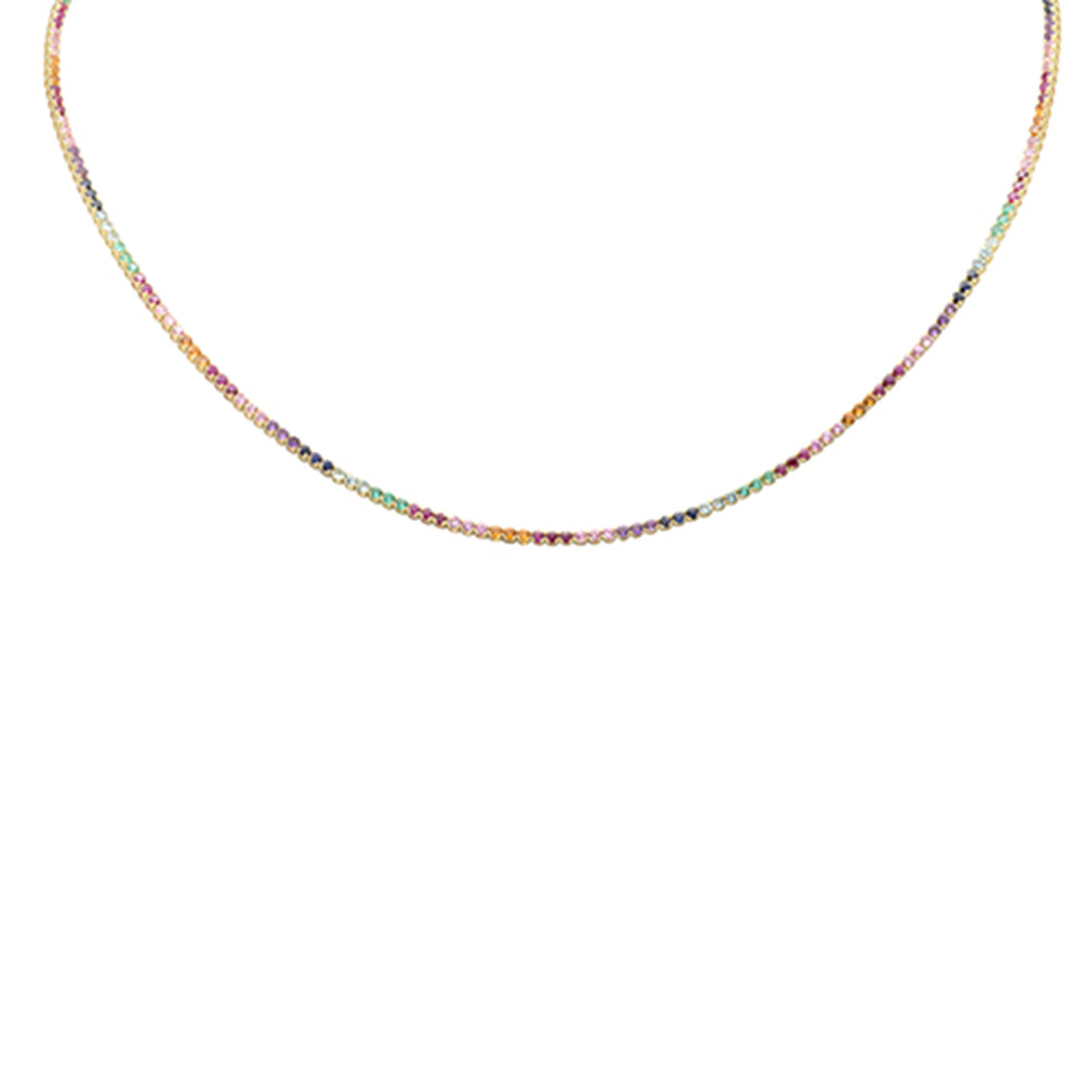 Muse Jewelry 5.56ct G SI 14K Yellow Gold Diamond & Multi Color Gemstone Tennis Necklace 18"Long