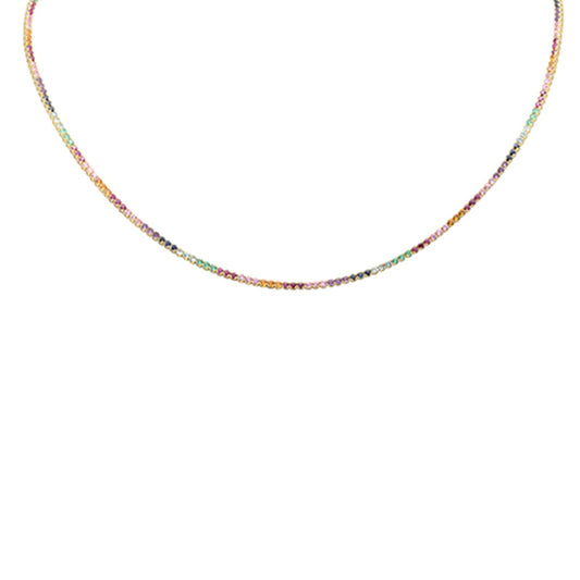 Muse Jewelry 5.56ct G SI 14K Yellow Gold Diamond & Multi Color Gemstone Tennis Necklace 18"Long