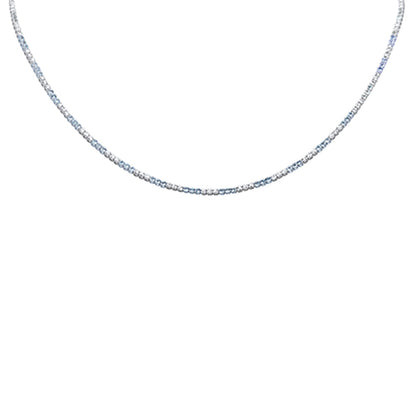 Muse Jewelry 4.20ct G SI 14K White Gold Diamond & Aquamarine Gemstone Tennis Necklace 16+2" Ext