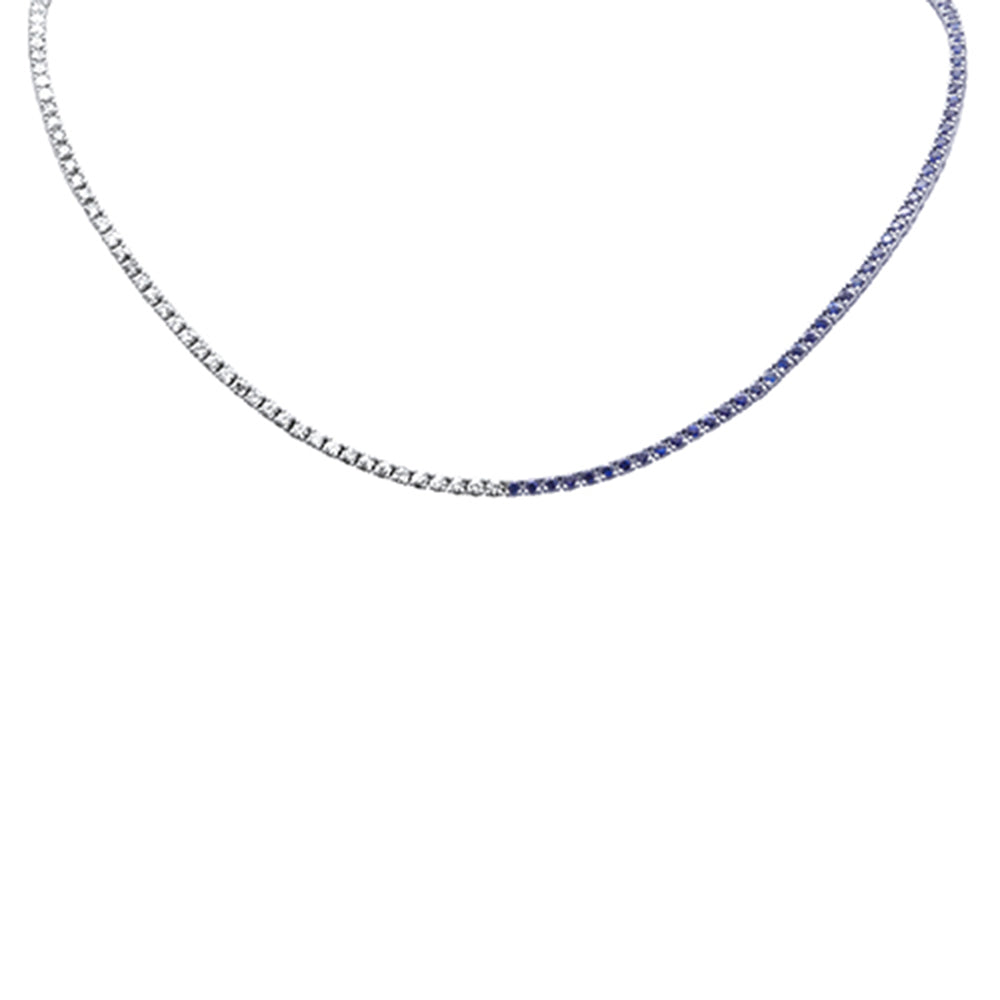 Muse Jewelry 6.91ct G SI 14K White Gold Diamond & Blue Sapphire Trendy Tennis Necklace 16" Long