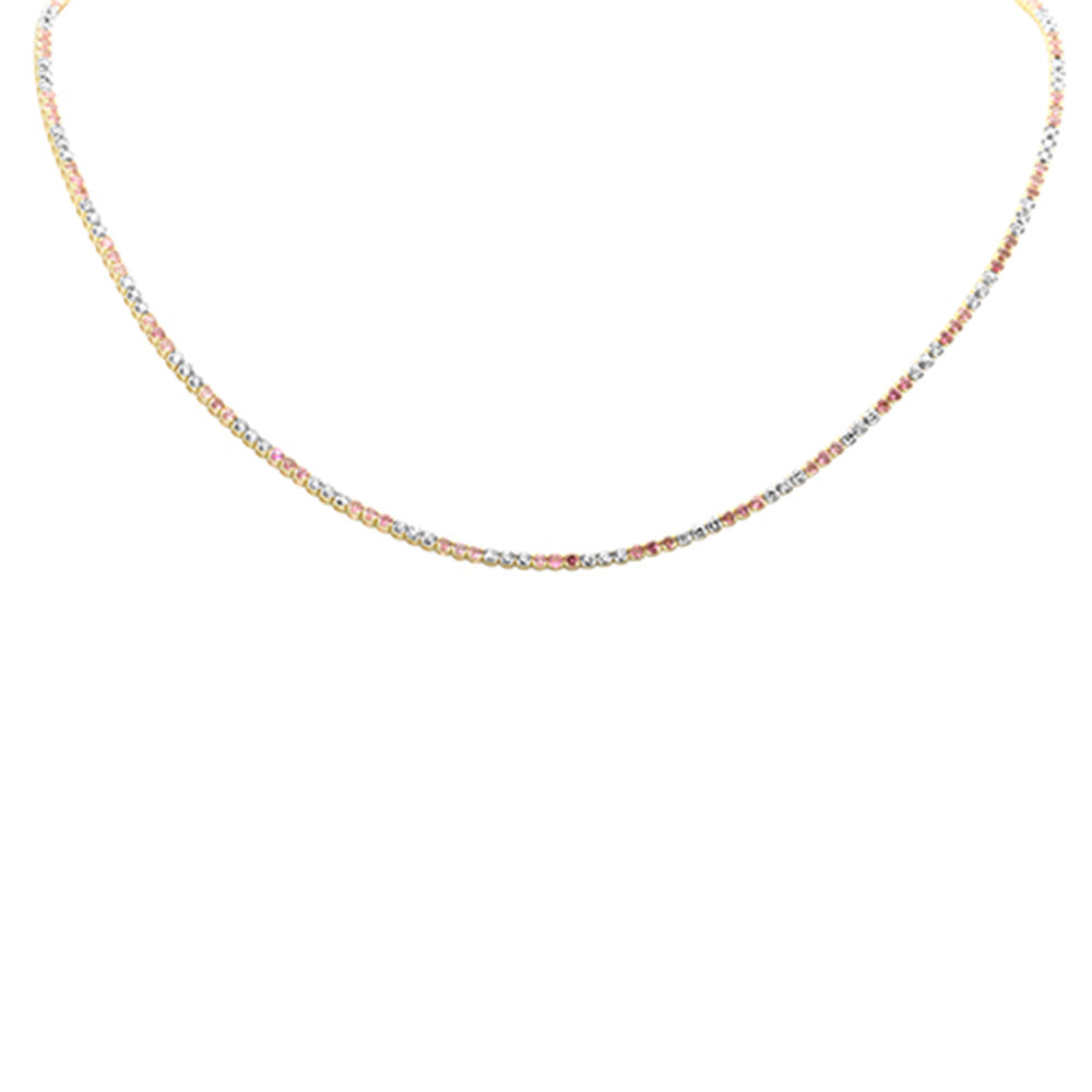 Muse Jewelry 3.95ct G SI 14K Yellow Gold Diamond & Pink Sapphire Tennis Necklace 16+2" Ext