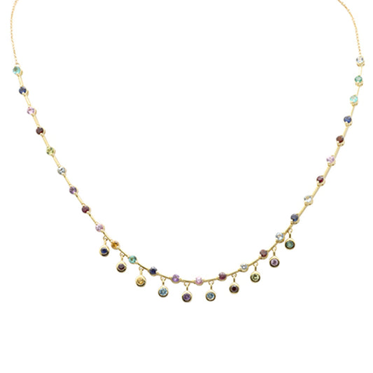 Muse Jewelry 2.48ct G SI 14K Yellow Gold Multi Color Gemstone Necklace 16 + 2" Ext