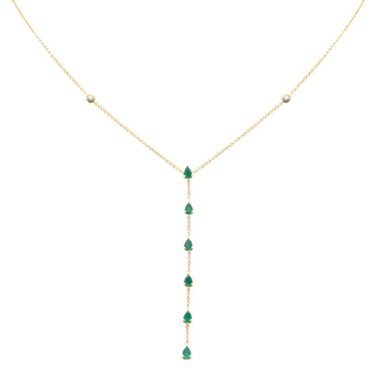 Muse Jewelry .88ct G SI 14K Yellow Gold Diamond & Emerald Gemstone Lariat Necklace 16+2" Ext