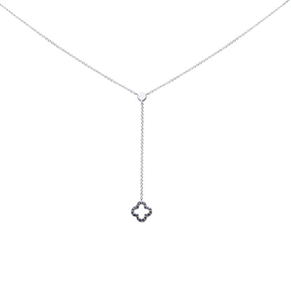 Muse Jewelry .12ct G SI 14K White Gold Blue Sapphire Flower Drop Pendant Necklace 18"Long