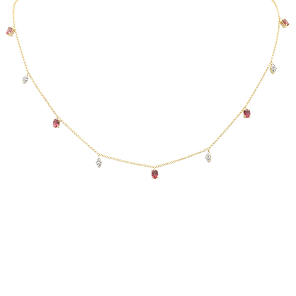 Muse Jewelry 1.46ct G SI 14K Yellow Gold Diamond & Pink Tourmaline Necklace 16+2" Ext