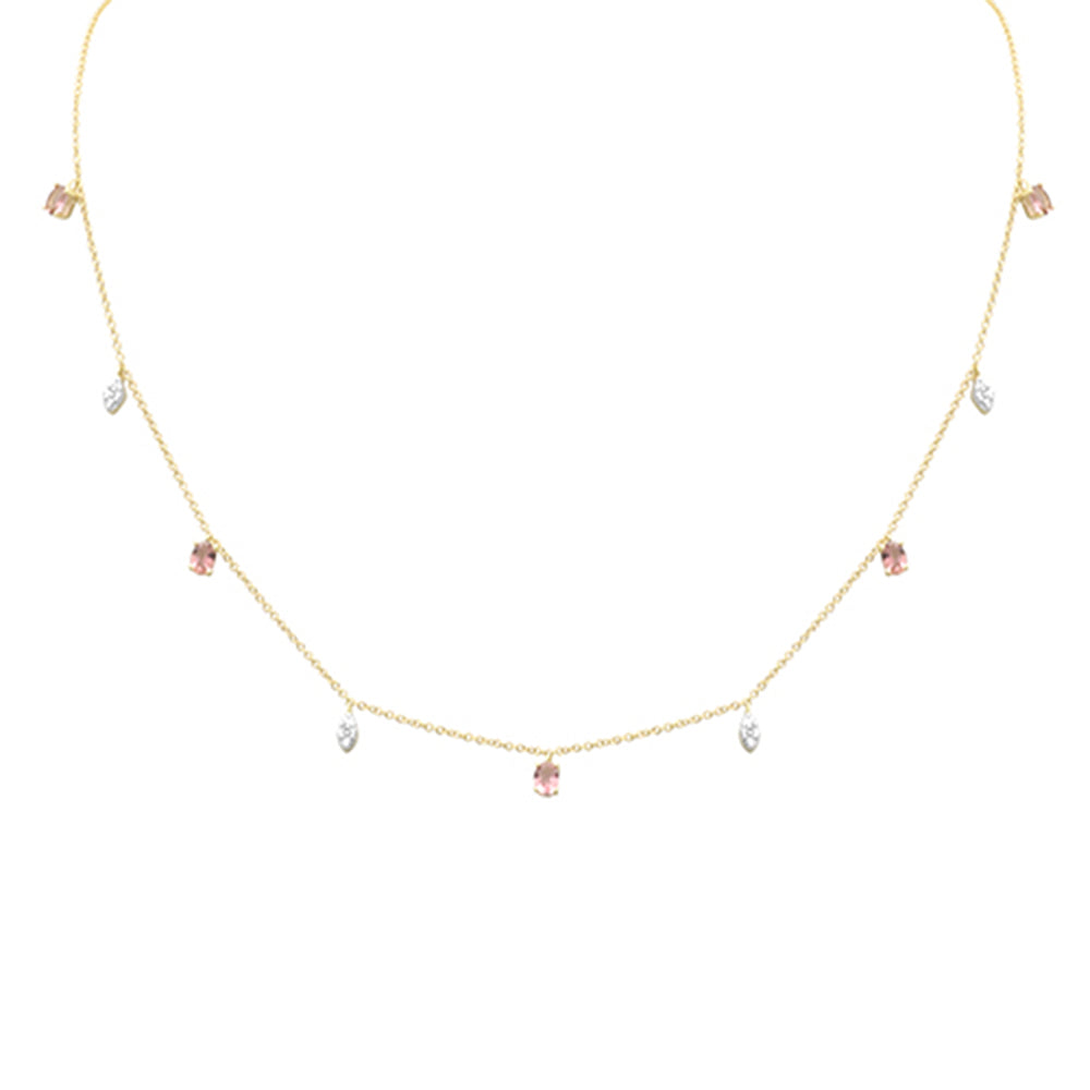 Muse Jewelry .76ct G SI 14K Yellow Gold Diamond & Pink Tourmaline Gemstone Necklace 16+2" Ext