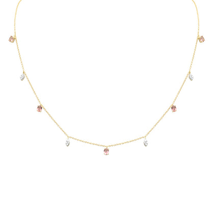 Muse Jewelry .76ct G SI 14K Yellow Gold Diamond & Pink Tourmaline Gemstone Necklace 16+2" Ext