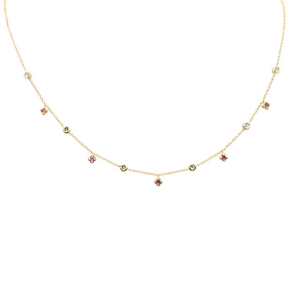 Muse Jewelry .35ct G SI 14K Yellow Gold Diamond & Pink Sapphire Gemstone Necklace 16+2" Ext