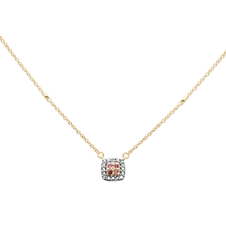 Muse Jewelry .25ct G SI 14K Yellow Gold Diamond & Pink Tourmaline Pendant Necklace 16+2" Ext