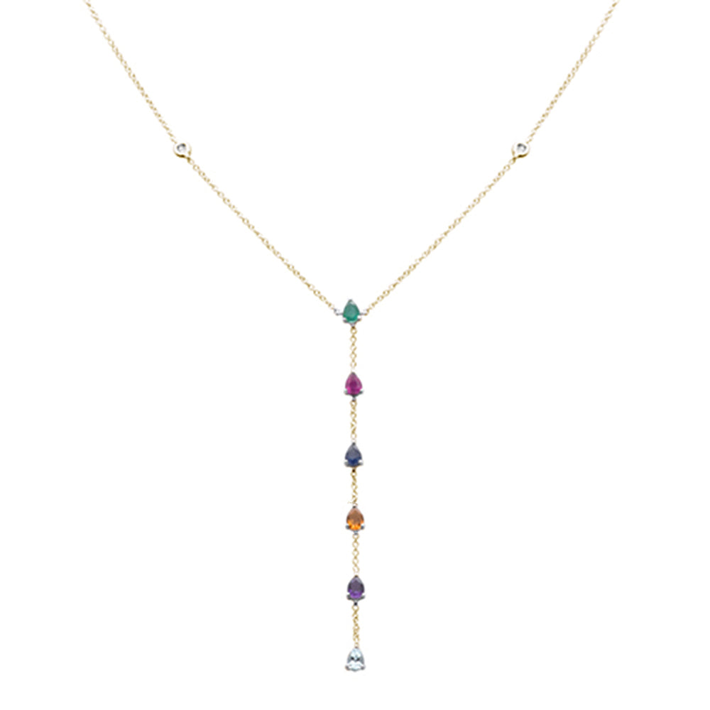 Muse Jewelry 1.04ct G SI 14K Yellow Gold Diamond & Multi Color Drop Lariat Necklace 16+2" Ext