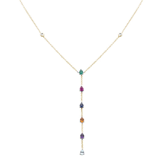 Muse Jewelry 1.04ct G SI 14K Yellow Gold Diamond & Multi Color Drop Lariat Necklace 16+2" Ext