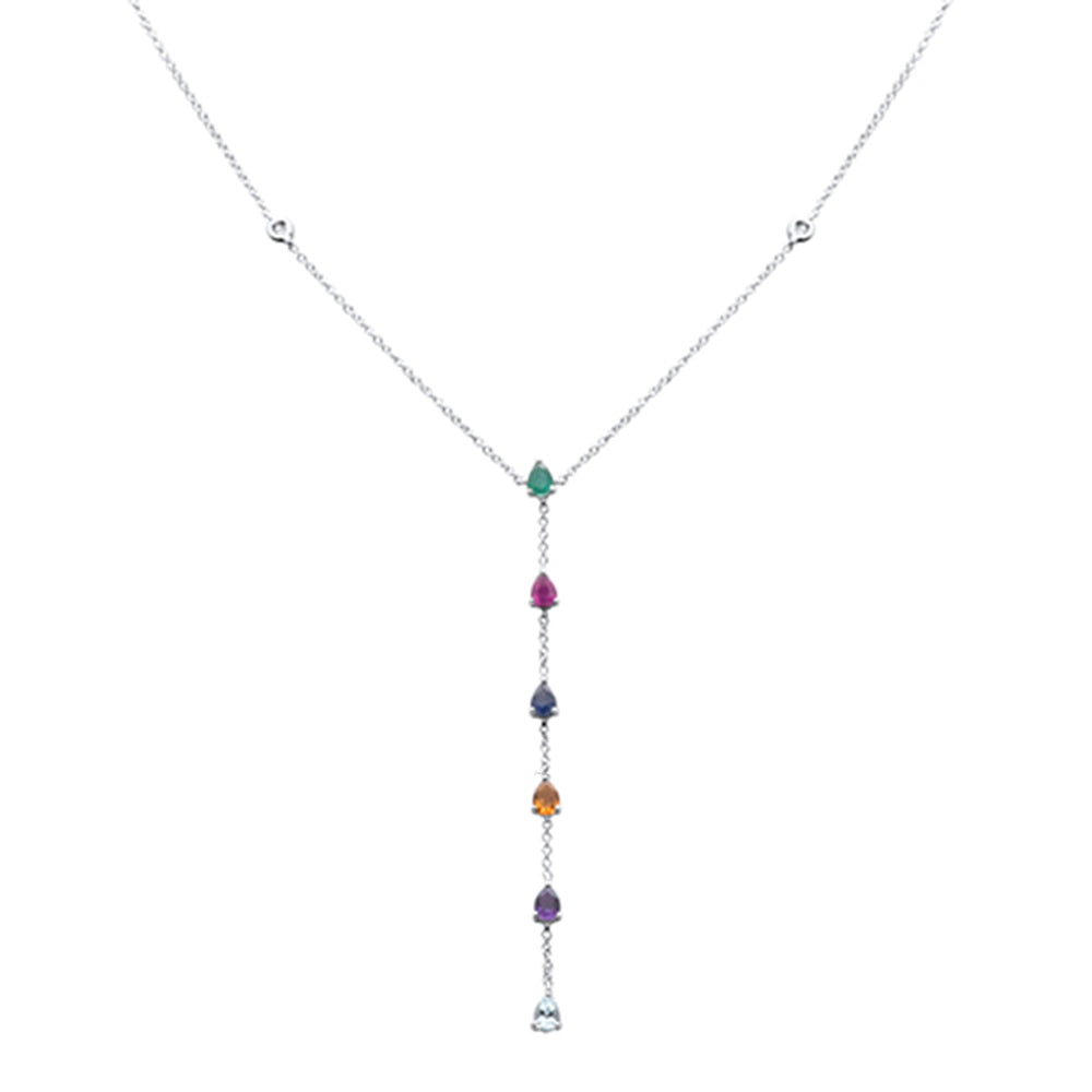 Muse Jewelry 1.07ct G SI 14K White Gold Diamond & Multi Color Drop Lariat Necklace 16+2" Ext