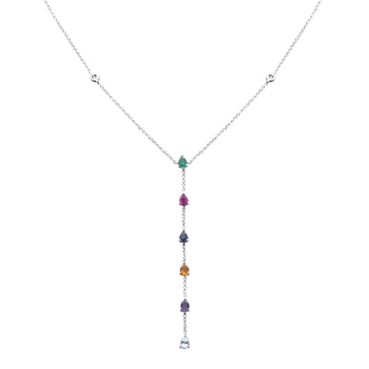 Muse Jewelry 1.07ct G SI 14K White Gold Diamond & Multi Color Drop Lariat Necklace 16+2" Ext