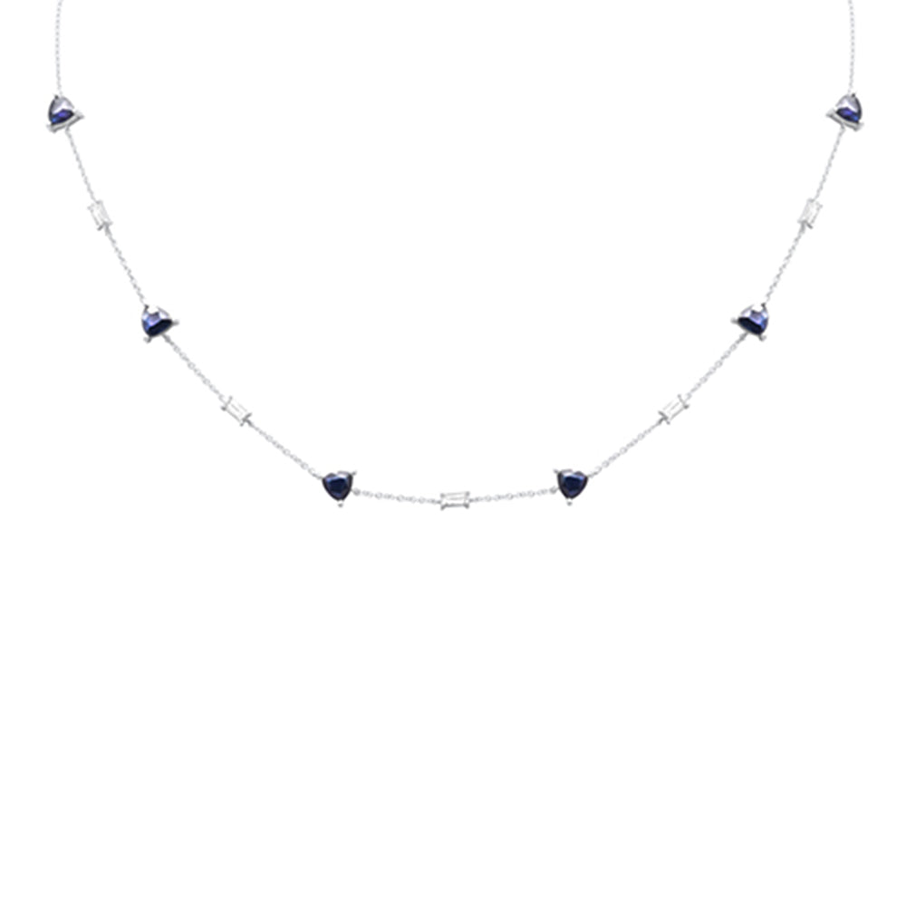 Muse Jewelry 3.90ct G SI 14K White Gold Diamond & Blue Sapphire Gemstone Pendant Necklace 16 + 2" Ext