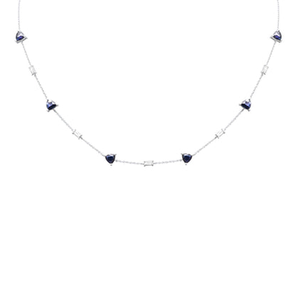 Muse Jewelry 3.90ct G SI 14K White Gold Diamond & Blue Sapphire Gemstone Pendant Necklace 16 + 2" Ext