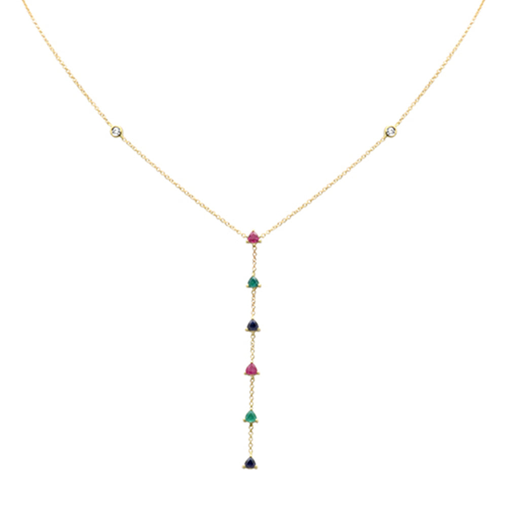 Muse Jewelry .86ct G SI 14K Yellow Gold Diamond & Multi Color Drop Necklace 16+2" Ext