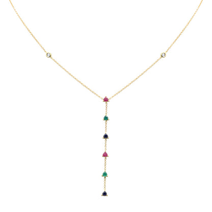 Muse Jewelry .86ct G SI 14K Yellow Gold Diamond & Multi Color Drop Necklace 16+2" Ext