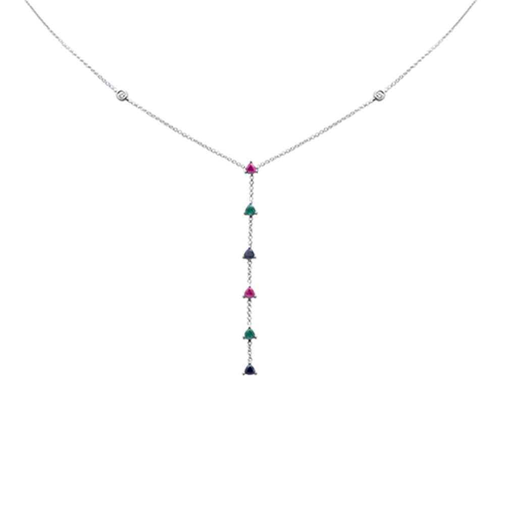 Muse Jewelry .90ct G SI 14K White Gold Diamond & Multi Color Gemstone Drop Necklace 16+2" Ext