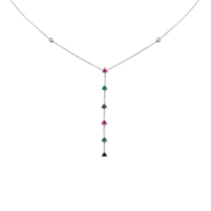 Muse Jewelry .90ct G SI 14K White Gold Diamond & Multi Color Gemstone Drop Necklace 16+2" Ext