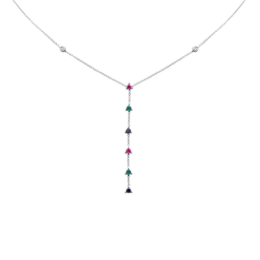 Muse Jewelry .90ct G SI 14K White Gold Diamond & Multi Color Gemstone Drop Necklace 16+2" Ext