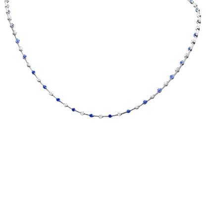 Muse Jewelry 3.28ct G SI 14K White Gold Diamond & Blue Sapphire Necklace 16"Long