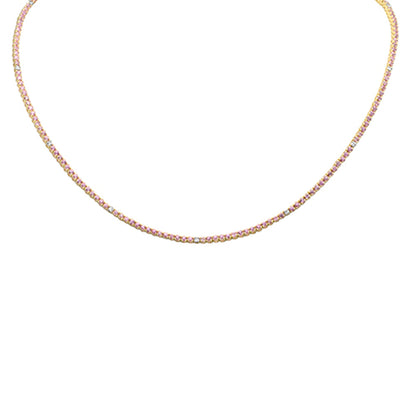 Muse Jewelry 4.53ct G SI 14K Yellow Gold Diamond & Pink Sapphire Tennis Necklace 14+2" Ext.