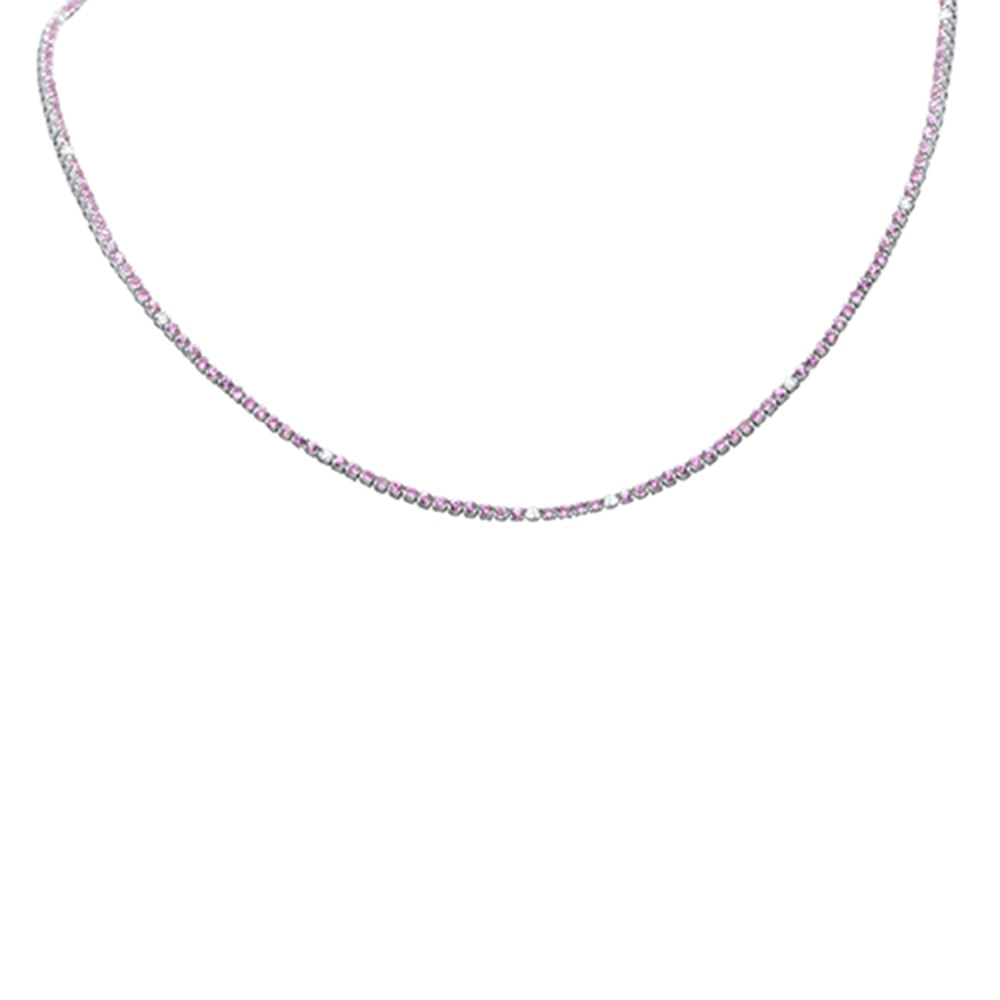 Muse Jewelry .95ct G SI 14K White Gold Diamond & Pink Sapphire Tennis Necklace 14+2" Ext