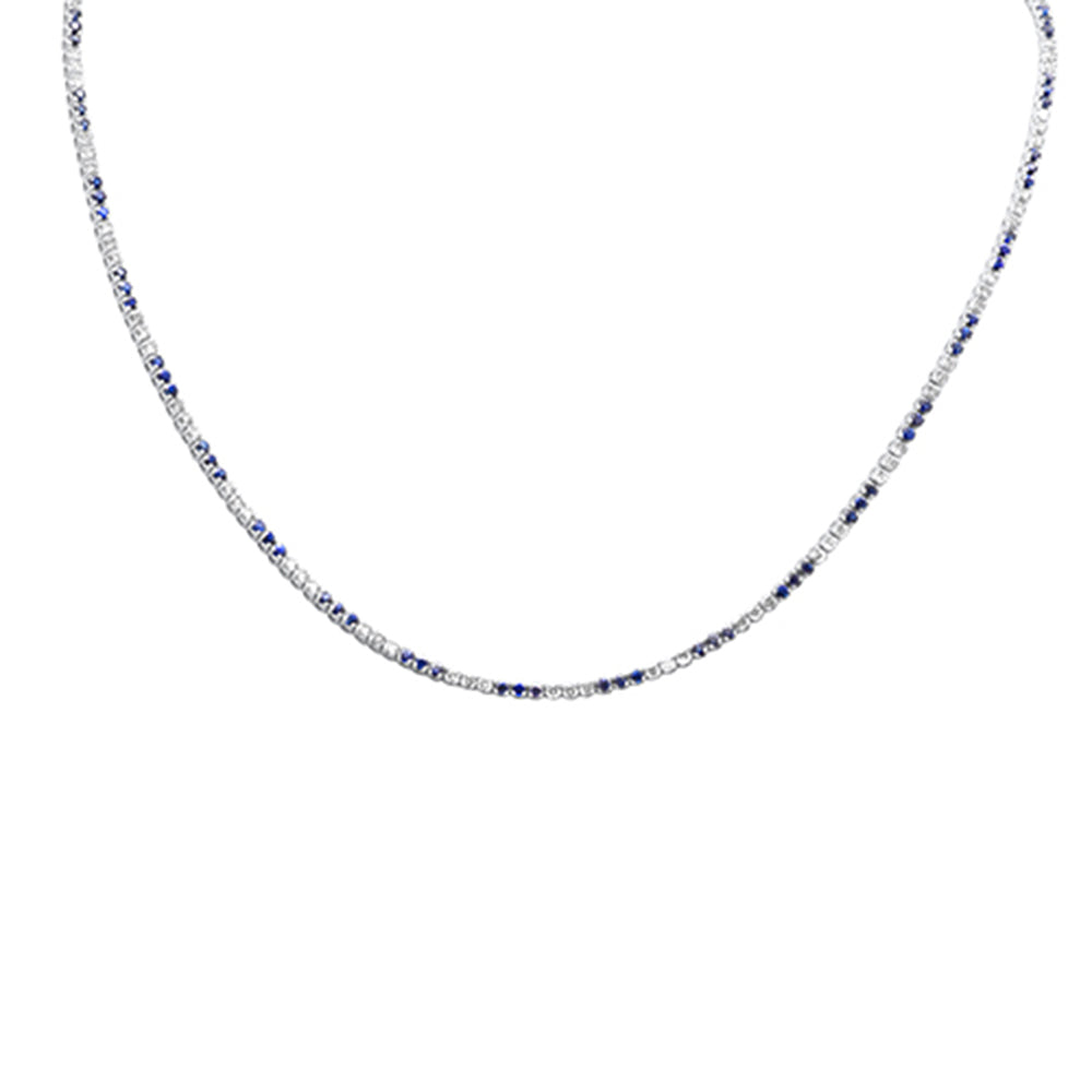 Muse Jewelry 2.15ct,2.84ct G SI 14K White Gold Diamond & Blue Sapphire Tennis Necklace 16+2" Ext