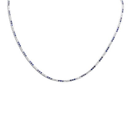 Muse Jewelry 2.15ct,2.84ct G SI 14K White Gold Diamond & Blue Sapphire Tennis Necklace 16+2" Ext