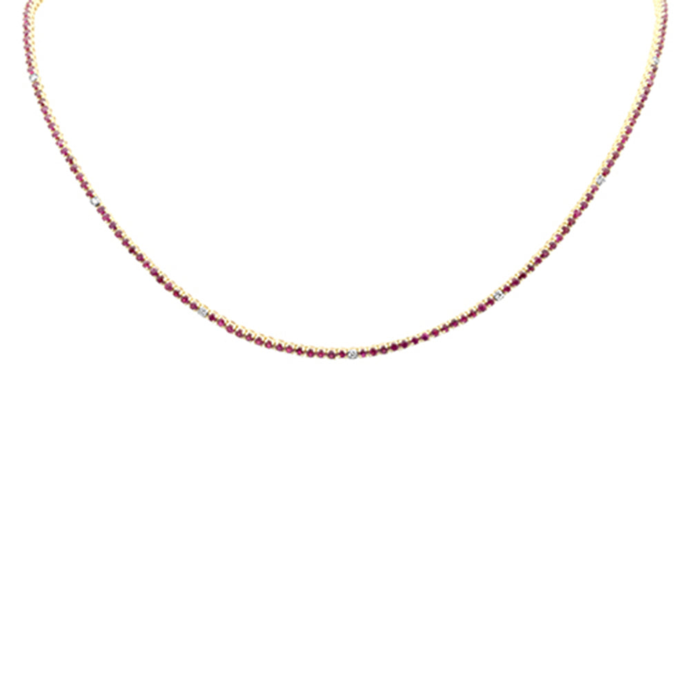 Muse Jewelry 4.31ct G SI 14K Yellow Gold Diamond & Ruby Tennis Necklace 14+2"Long