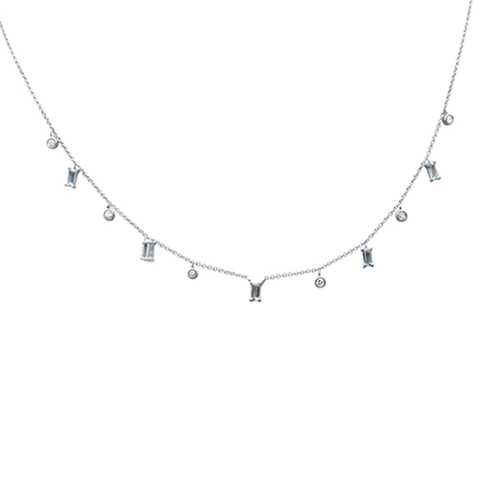 Muse Jewelry .69ct G SI 14K White Gold Diamond & Aquamarine Gemstone Necklace 16+2" Ext