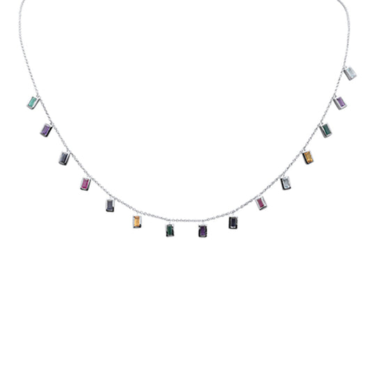 Muse Jewelry 1.88ct G SI 14K White Gold Multi Color Gemstone Necklace 16+2" Ext