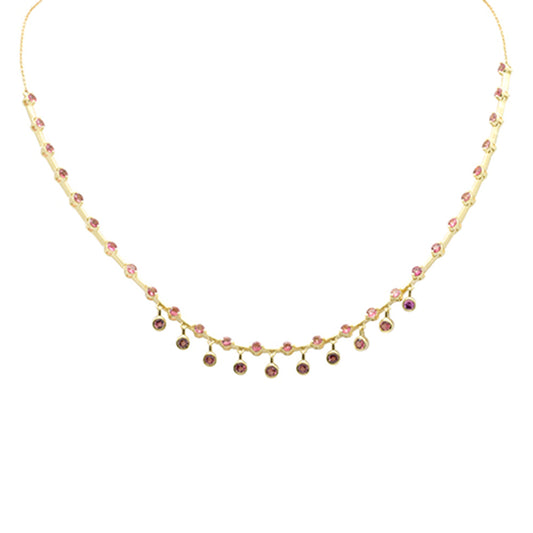 Muse Jewelry 2.21ct G SI 14K Yellow Gold Pink Tourmaline Dangling Pendant Necklace 16+2" Ext