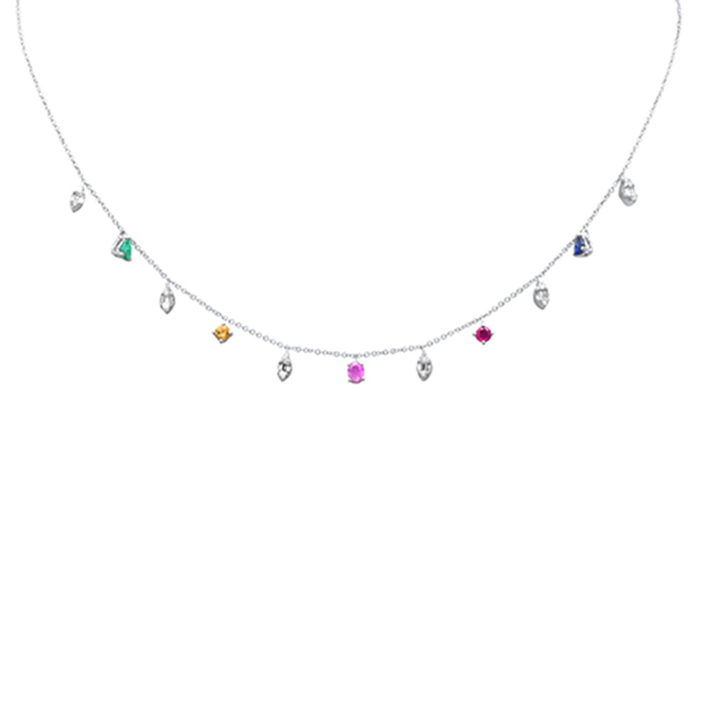 Muse Jewelry 1.12ct G SI 14K White Gold Diamond & Multi Color Gemstone Necklace 16+2" Ext