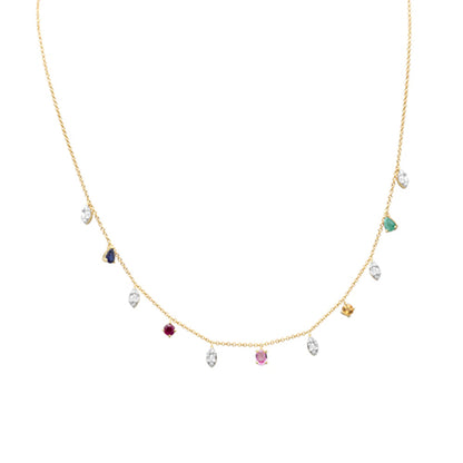 Muse Jewelry 1.01ct G SI 14K Yellow Gold Diamond & Multi Color Necklace 16+2" Ext