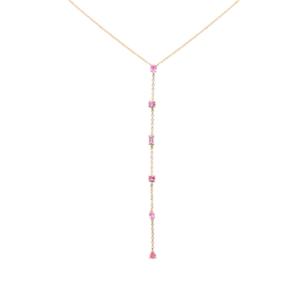 Muse Jewelry 1.03ct G SI 14K Yellow Gold Pink Tourmaline Lariat Necklace 18"Long