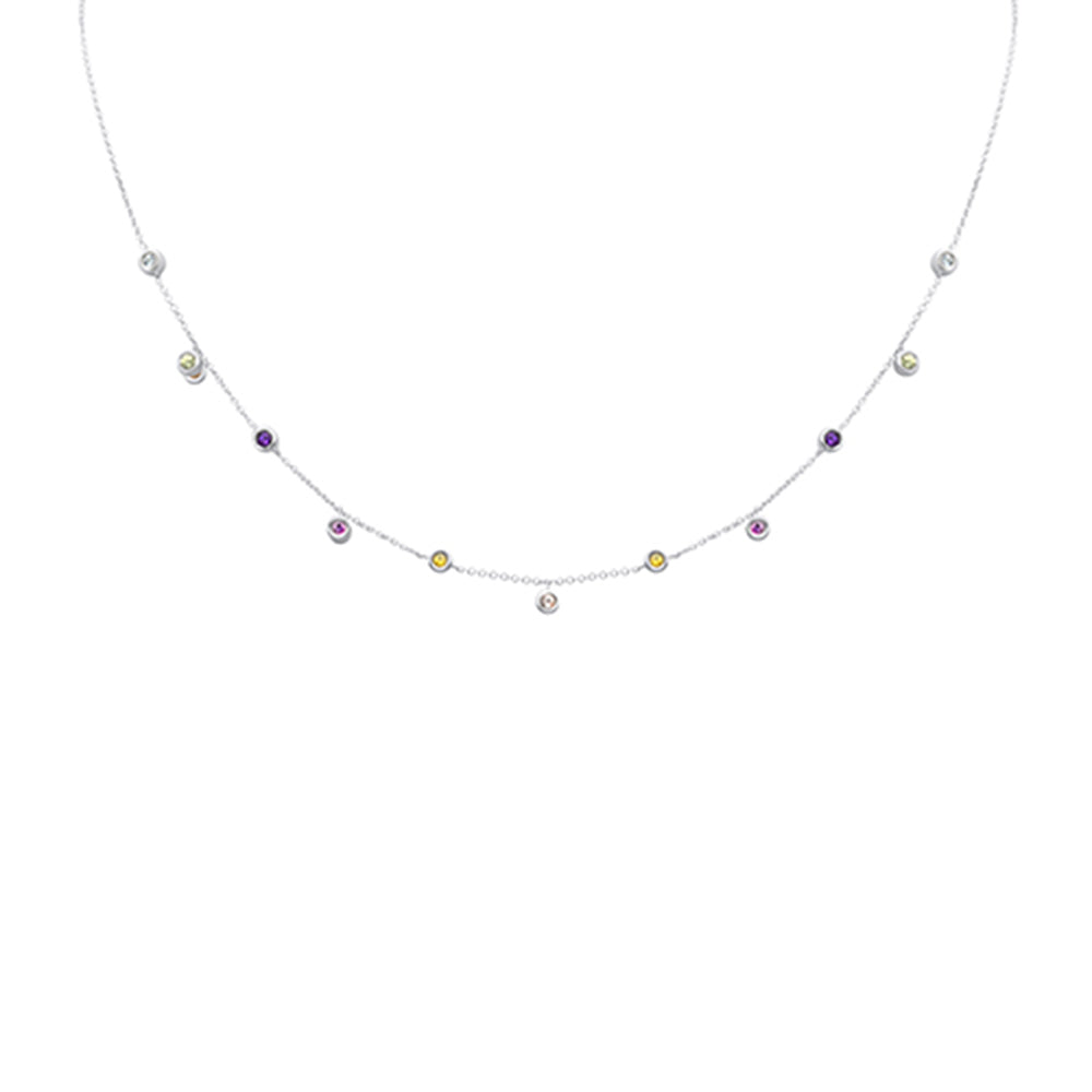 Muse Jewelry .47ct G SI 14K White Gold Multi Color Gemstone Necklace 16 + 2" Ext