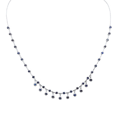 Muse Jewelry 2.96ct G SI 14K White Gold Blue Sapphire Dangling Necklace 16+2" Ext