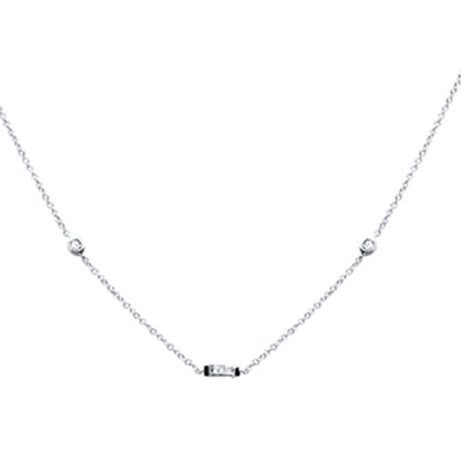 Muse Jewelry .13ct G SI 14K White Gold Baguette Diamond Pendant Necklace 16" + 2" Ext