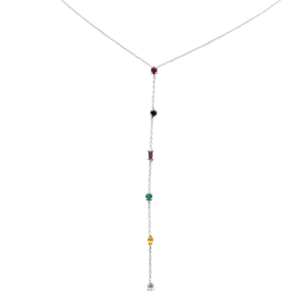 Muse Jewelry 1.04ct G SI 14K White Gold Multi Color Gemstone Drop Necklace 16" Long
